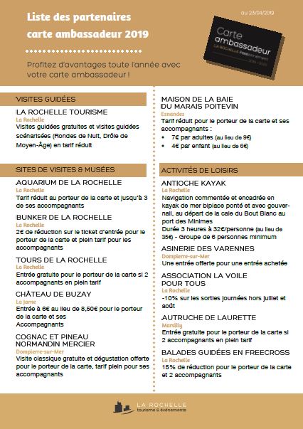 Liste des partenaires Carte Ambassadeurs La Rochelle